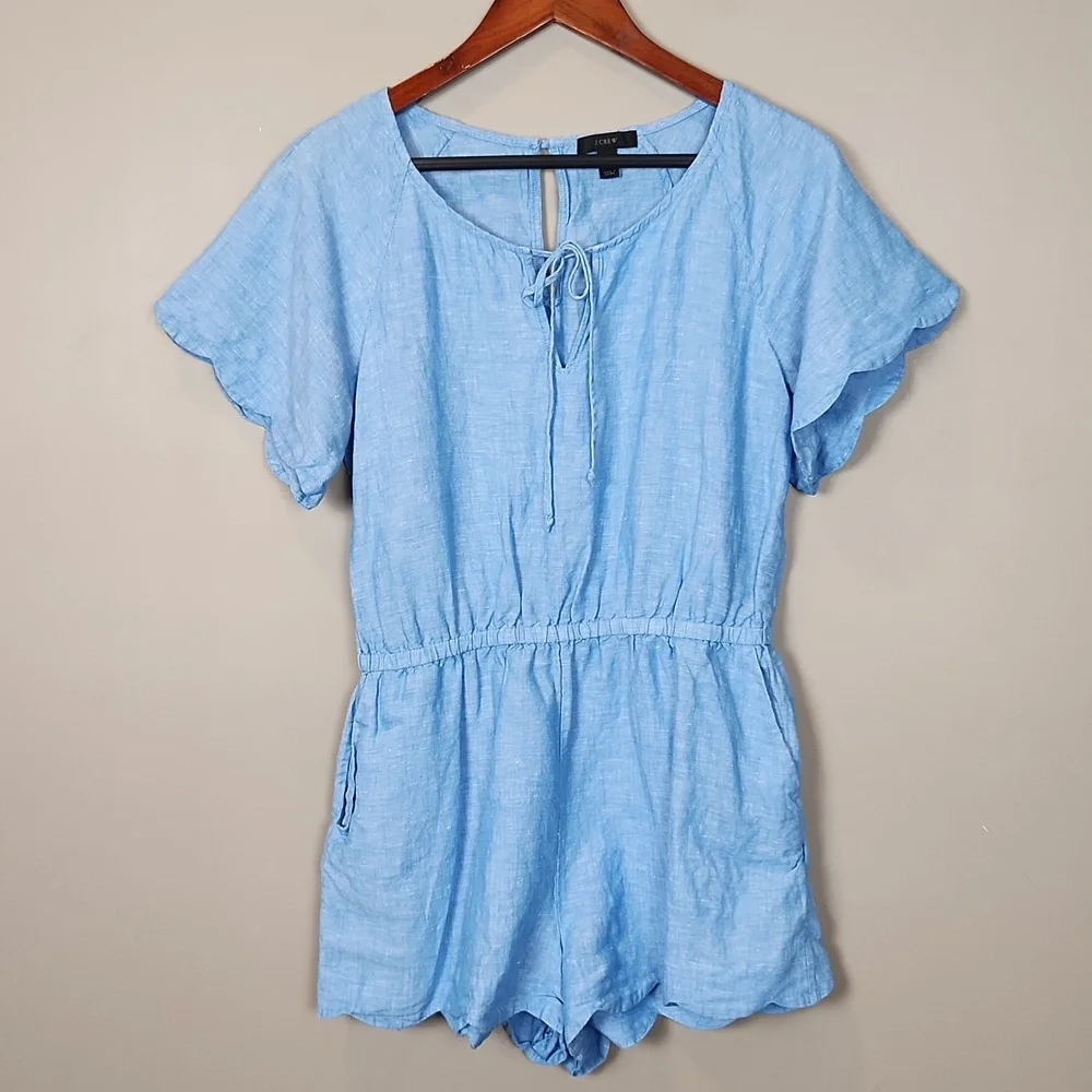 J. Crew Linen‎ Cotton Blend Blue Romper Size Small